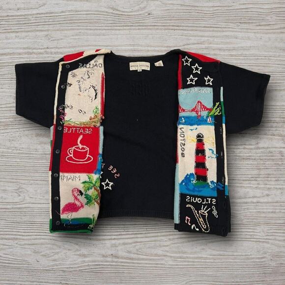 ★ Marisa Christina ‘See The USA Cities’ Patchwork Multicolor Cardigan Sweater ★ - Picture 6 of 7